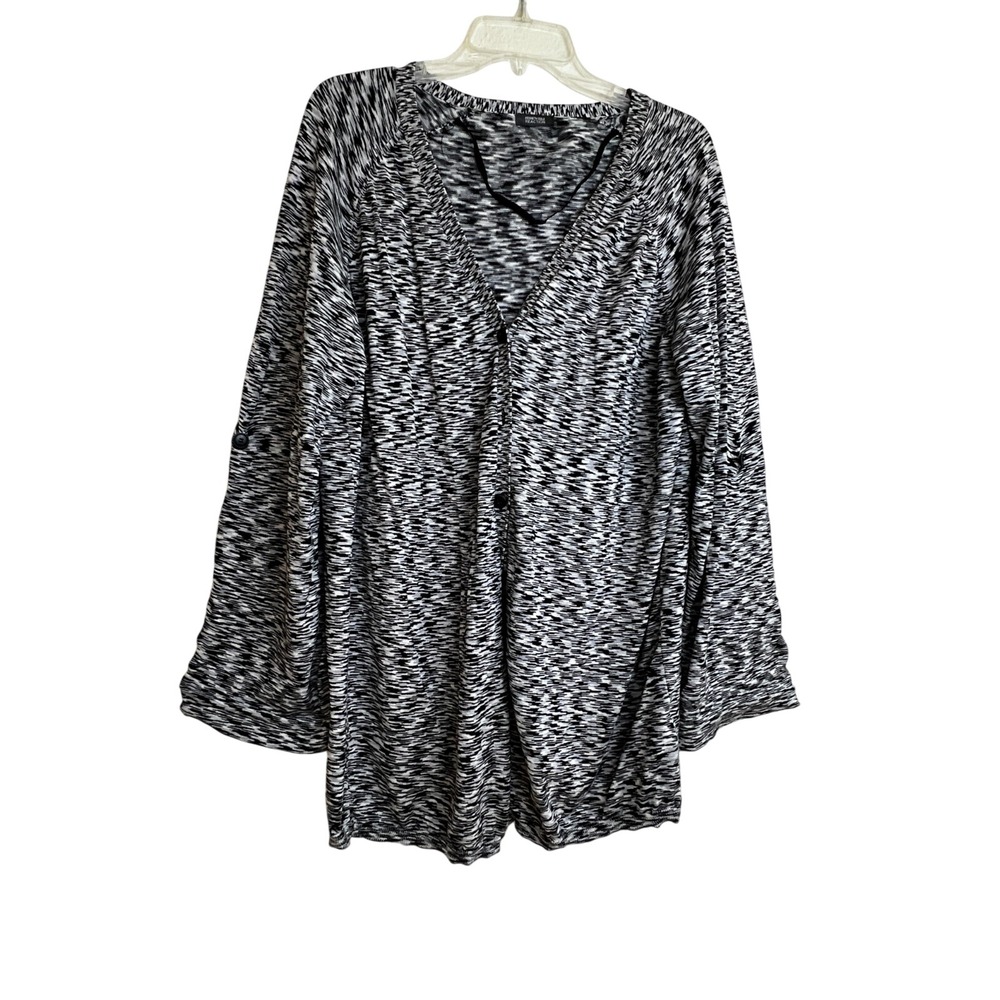 Kenneth Cole Reaction Womens Space Dye Silk Cotton Knit Cardigan Black White‎ L
